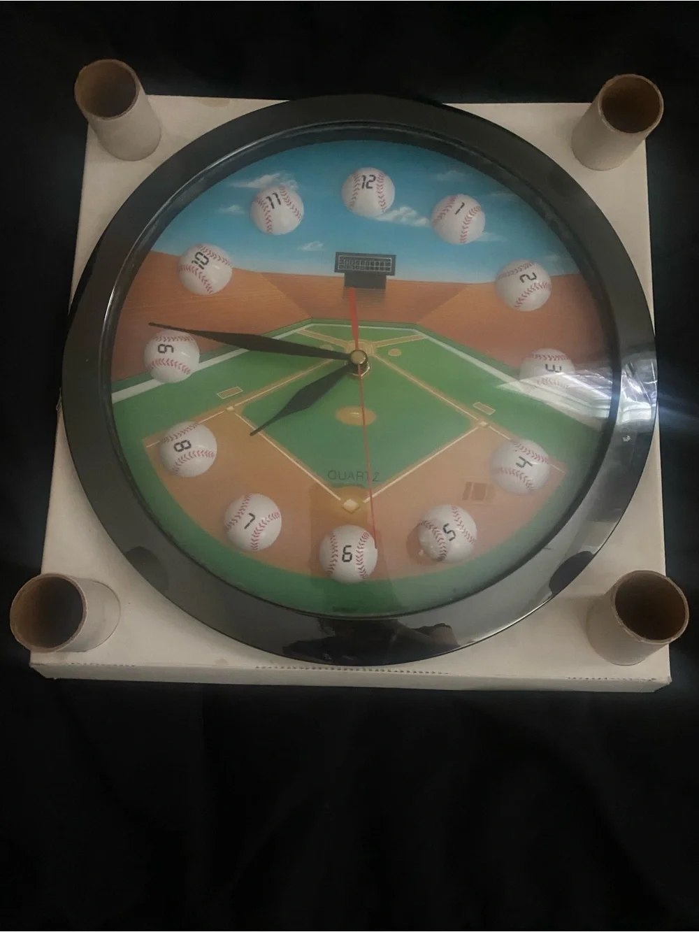 Baseball Field Wall Clock - Black Frame, Green Dial